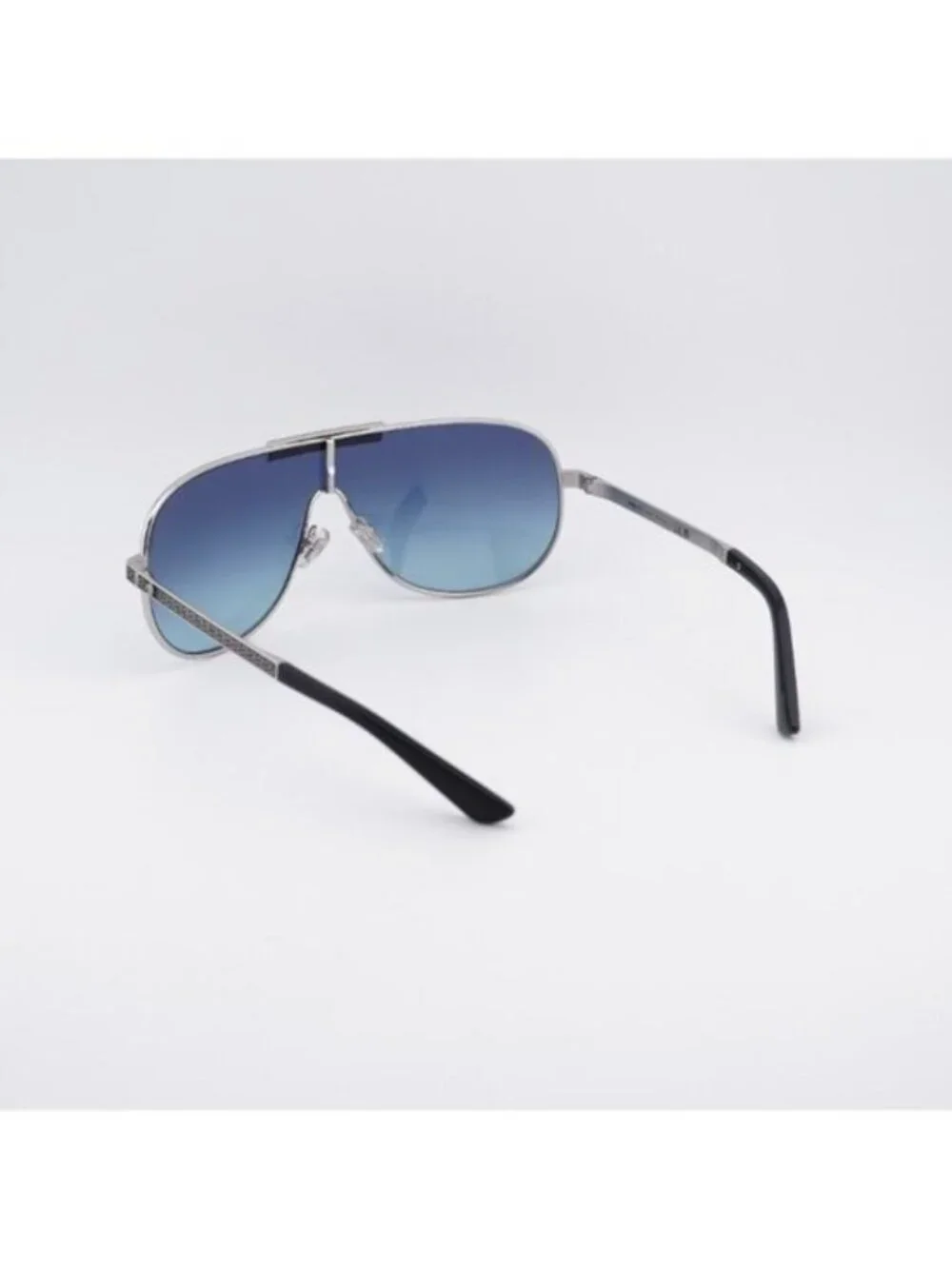 Versace VE2293 100019 Shield Sunglasses - Silver Shield Frame, Blue Lenses